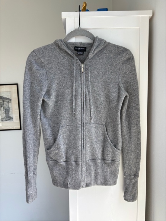 Sutton Studio Sweaters - Sutton Studio Gray Cashmere Zip Hoodie with Repairs, Size Small